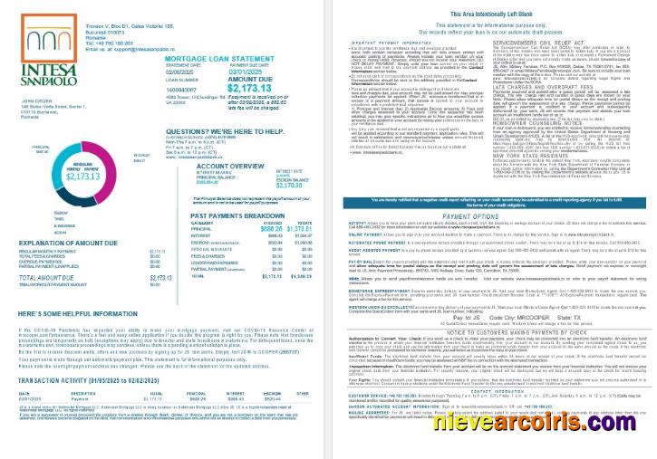 Romania Intesa Sanpaolo bank mortgage statement 1-2